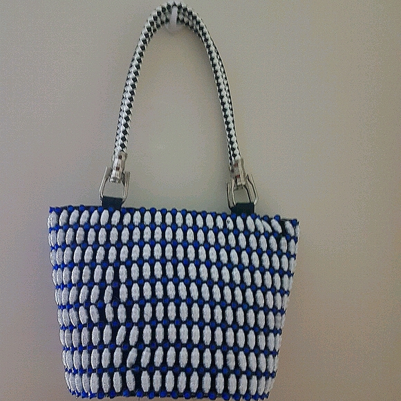 Beaded White and Blue Handbag - Picture 2 of 6